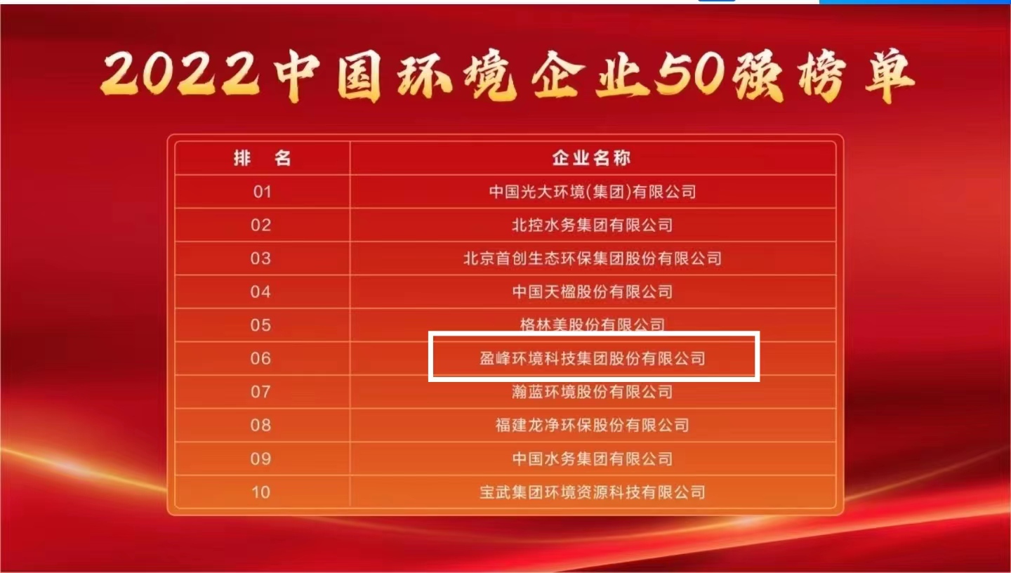 威廉希尔williamhill环境连续5年荣登“中国环境企业50强”榜单