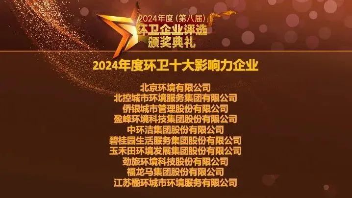 连续五年登榜丨威廉希尔williamhill环境荣膺“2024年度环卫十大影响力企业”